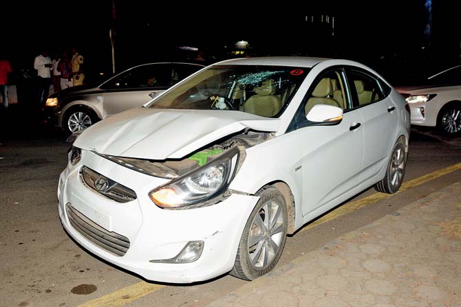The damaged car of the accused