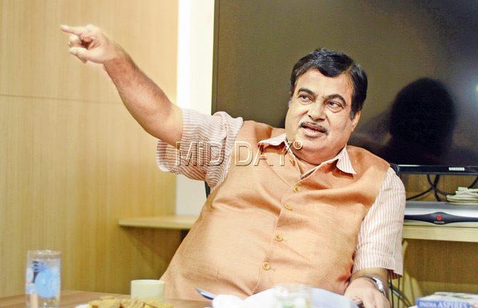 Road Transport Minister Nitin Gadkari at the mid-day office yesterday. Pic/Bipin Kokate