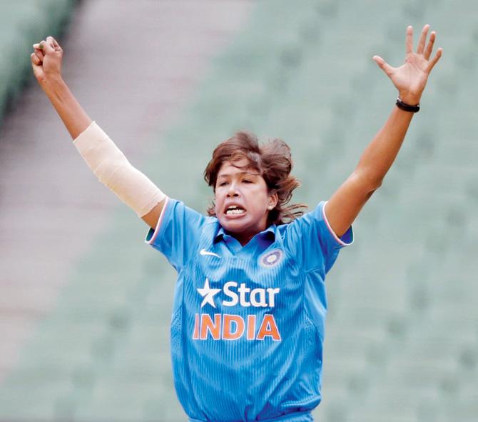 India pacer Goswami celebrates a wicket during the women’s T20 match vs Australia at the Melbourne Cricket Ground last year. File Pic/Getty Images