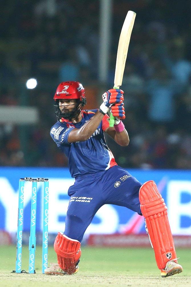  Shreyas Iyer of the Delhi Daredevils plays a shot during an IPL match against Gujarat Lions. Pic/PTI