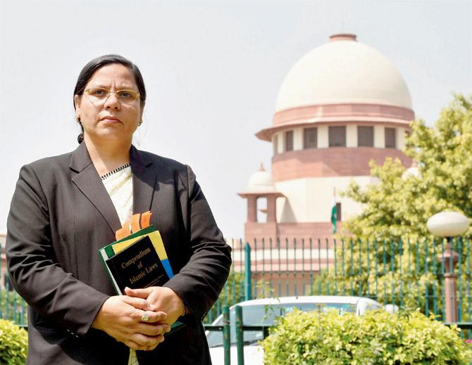 Advocate Farah Faiz, one of the petitioners, outside the Supreme Court yesterday prior to the hearing. Pic/PTI
