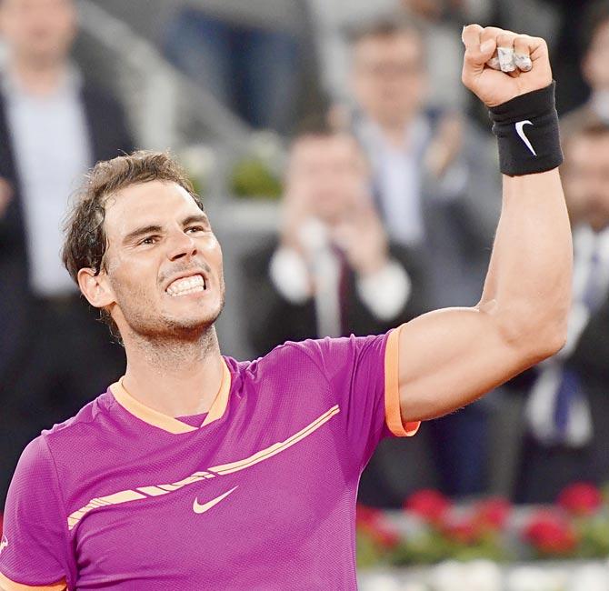 Rafael Nadal celebrates his win over David Goffin. Pic/AFP