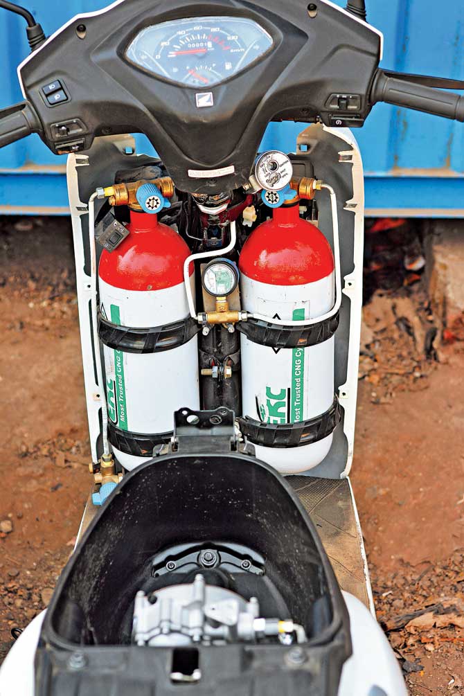 CNG cylinders mounted in a panel in the front. Pics/Saurabh Botre