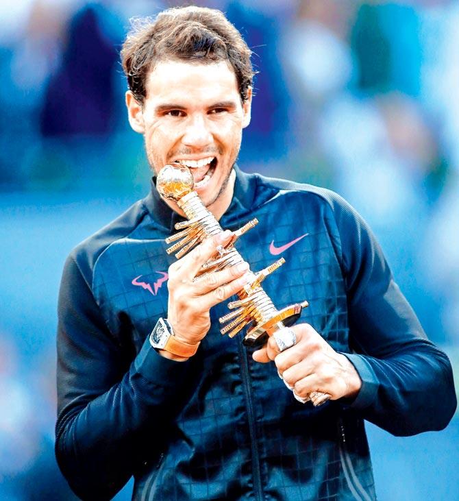 Rafael Nadal with the Madrid Open trophy on Sunday. Pic/AFP