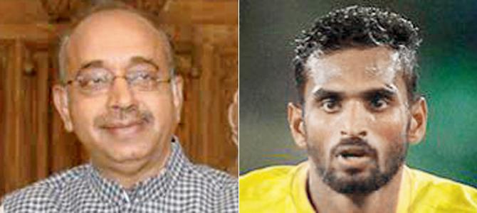 Vijay Goel (left); footballer CK Vineeth
