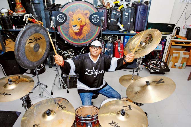 Giving his drum kit a workout. Pics/milind saurkar