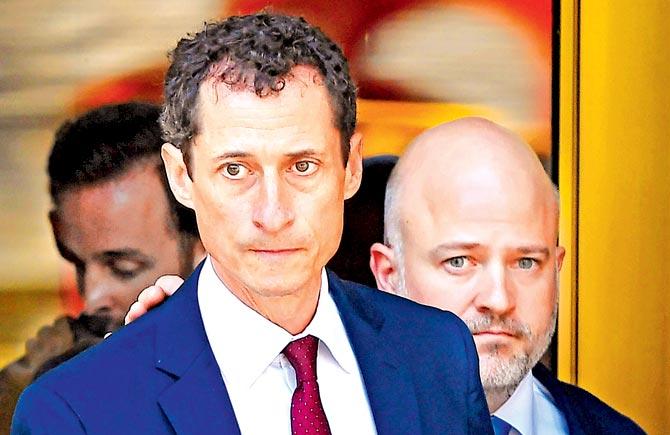 Anthony Weiner leaves Federal Court in New York. Pic/AFP
