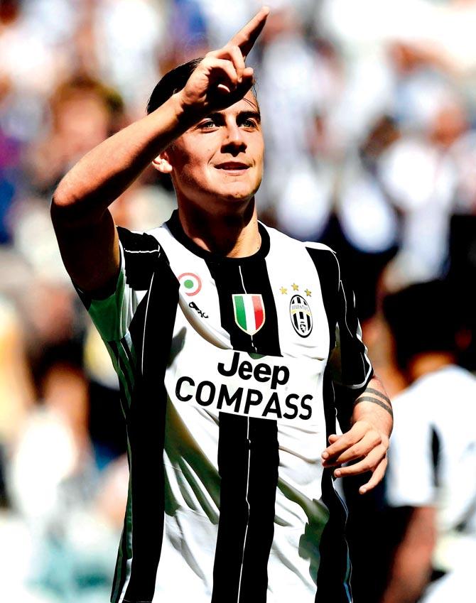 Juventus forward Dybala celebrates after scoring vs Crotone yesterday. Pic/AFP