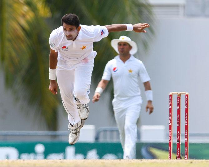 Mohammad Abbas of Pakistan bowing, taking 4 West Indies wickets for 56 runs during the 2nd day of the 2nd Test match between West Indies and Pakistan at Kensington Oval, Bridgetown, Barbados. Pic/AFP