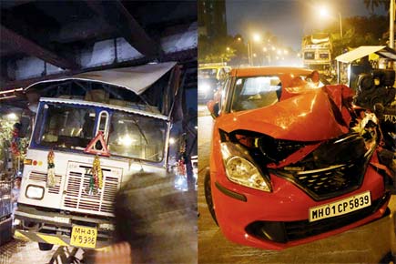 Mumbai: Lucky escape for family as car rams into truck under bridge in Sion