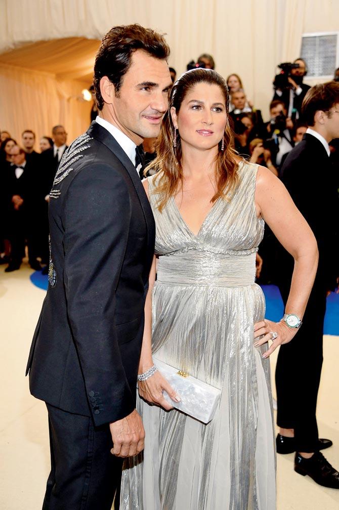 Swiss legend Roger Federer wore a Gucci tuxedo as he posed for pictures with wife Mirka during the event. Pic/AFP