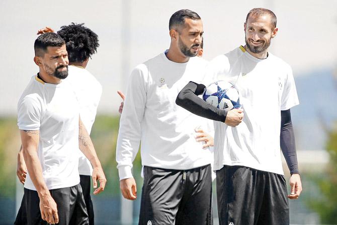 Juventus players train ahead of their Champions League semi-finals first-leg tie against Monaco tonight. Pic/Getty Images 