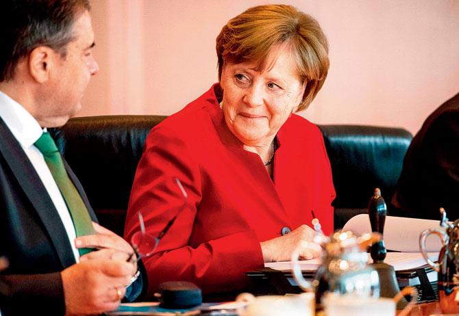 Angela Merkel at her weekly cabinet meeting. Pic/AFP