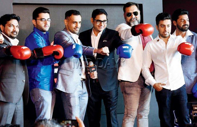 Promoters and team owners during the launch of the Super Boxing League at a city hotel yesterday. Pic/Pradeep Dhivar