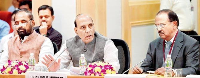 Union Home Minister Rajnath Singh chairs a meeting with CMs of left wing extremism-hit states and other ministers in Delhi. Pic/PTI