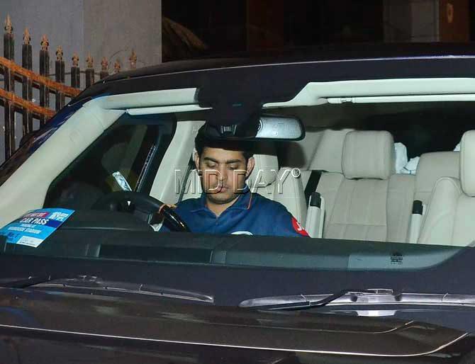 Akash Ambani leaves Wankhede Stadium after the MI vs RCB match on Monday.