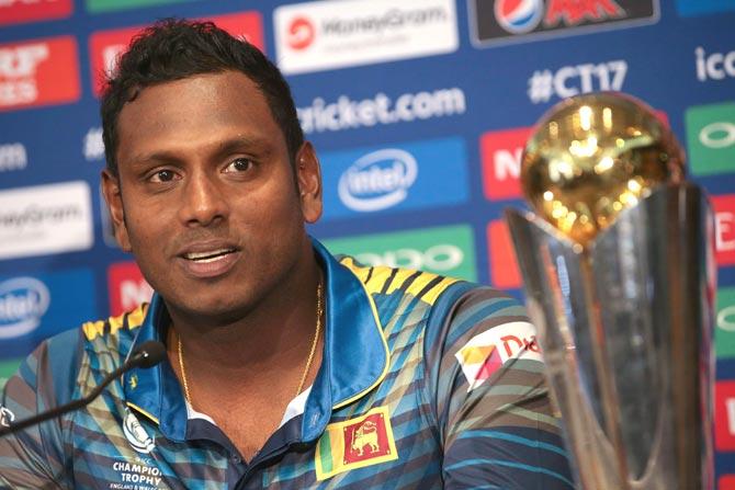 Sri Lanka captain Angelo Mathews addresses a press conference in The Grange in London on May 25, 2017, ahead of the ICC Champions Trophy 2017 tournament. Pic/AFP