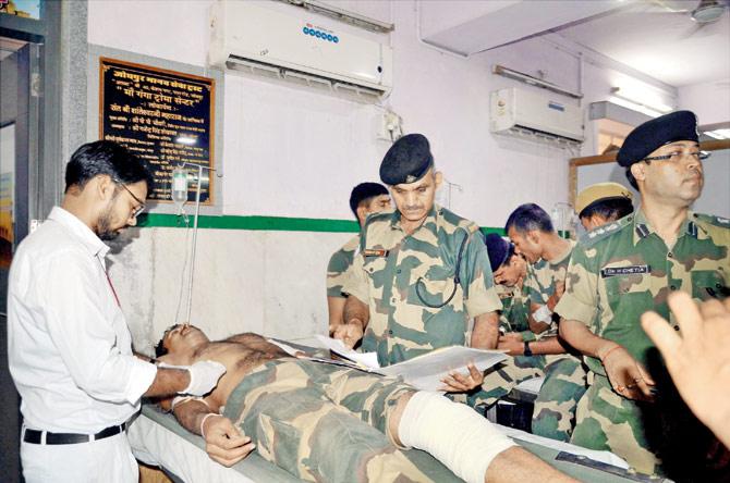 The injured BSF jawans being treated at a hospital. Pic/PTI