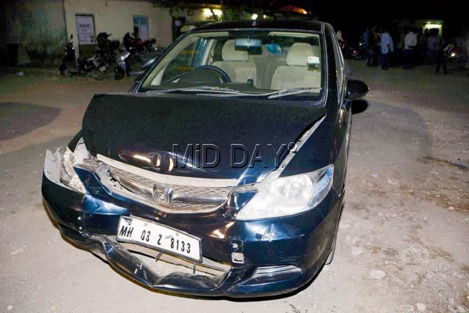 The Honda City was badly damaged in the front after it had collided with the car ahead. The bike crashed into the vehicle