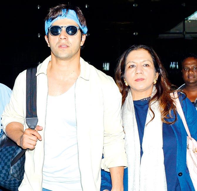 Varun Dhawan with mother, Lali, on his return to Mumbai from London