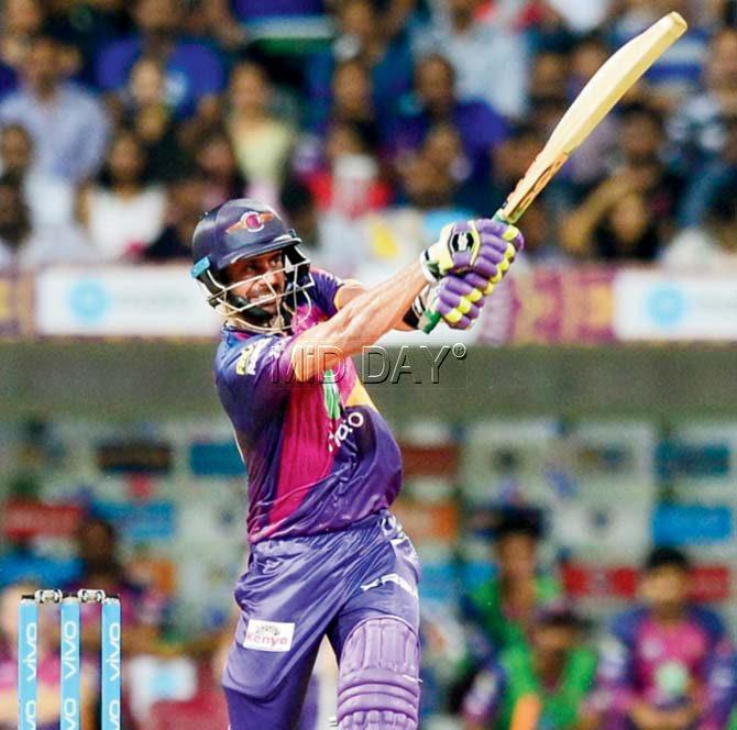 Rising Pune Supergiant’s top scorer Manoj Tiwary during his 48-ball 58 at the Wankhede yesterday