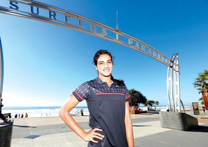 PV Sindhu at Surfers Paradise beach in Gold Coast, Australia on Tuesday. Pic/Getty Images