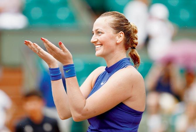 Czech Republic’s Kvitova celebrates her win over USA’s Boserup on Day One of the French Open in Paris yesterday. Pic/Getty Images