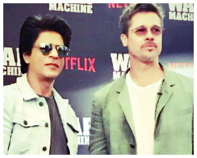 Shah Rukh Khan with Brad Pitt in Mumbai