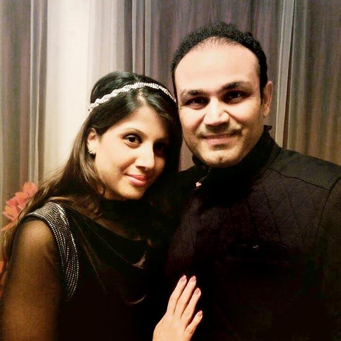 Virender Sehwag and wife Aarti. Pic/Sehwag