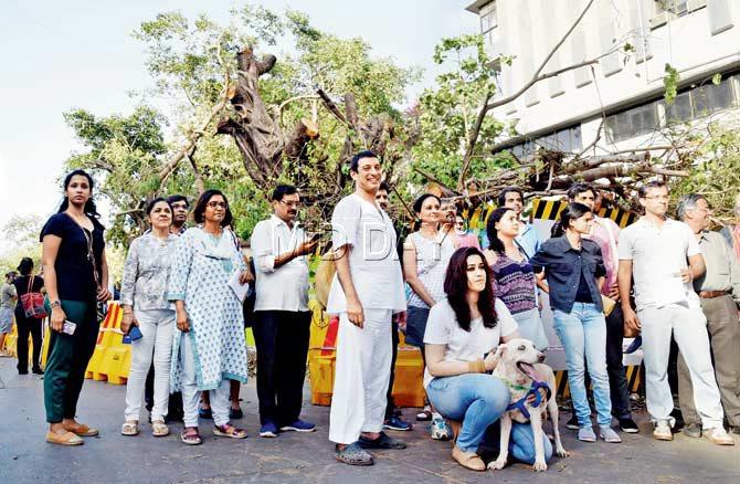 Group of citizens gather to protest near the Churchgate station on Sunday