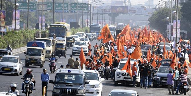 Maratha Kranti Morcha members during a mega rally in Mumbai; (below) in Nagpur. Representation pics