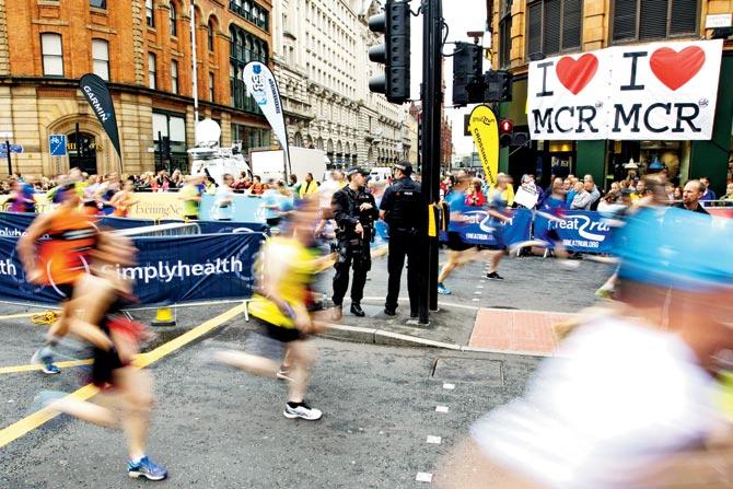 Runners at the start of Great Manchester Run on Sunday; Pics/AFP