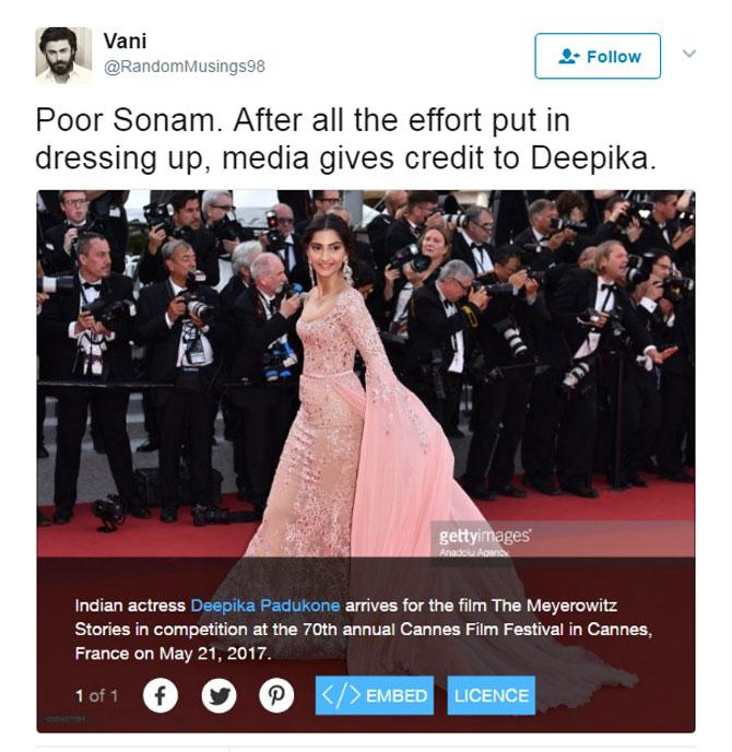 Oops! Sonam Kapoor mistaken for Deepika Padukone by foreign media at Cannes 2017