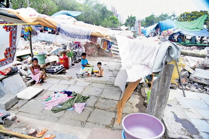 Hundreds of slum dwellers have been rendered homeless following BMC’s demolition drive along the Tansa water pipeline in Ghatkopar and Vidyavihar between May 13 and 14