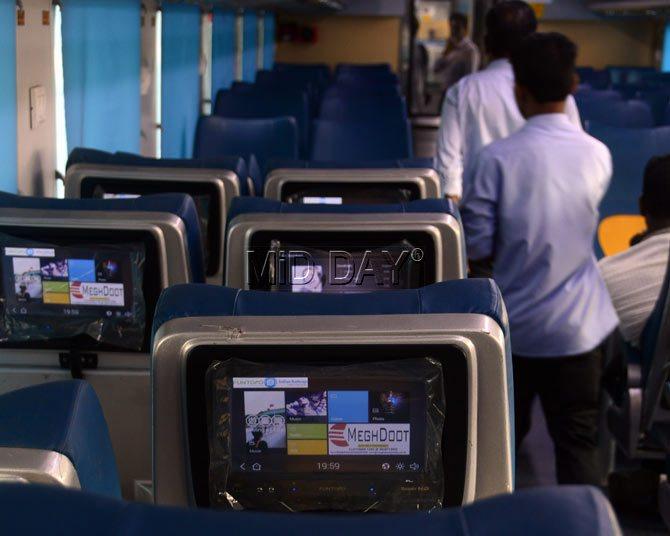 Infotainment screens on board the Tejas Express. File pics