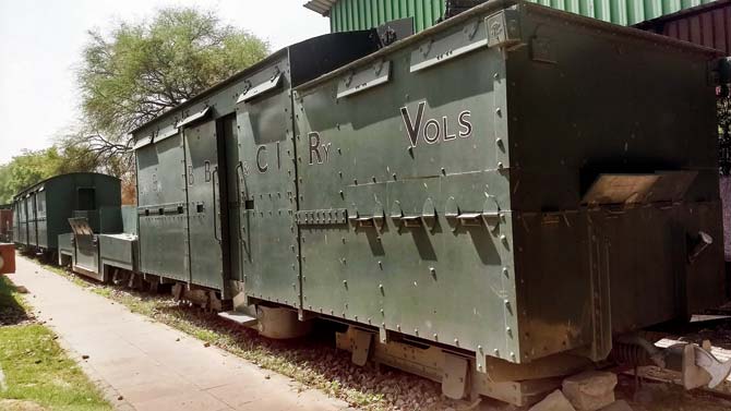 The armoured train manufactured by Western Railway, formerly called the Bombay Baroda and Central India Railway, at National Railway Museum in Delhi