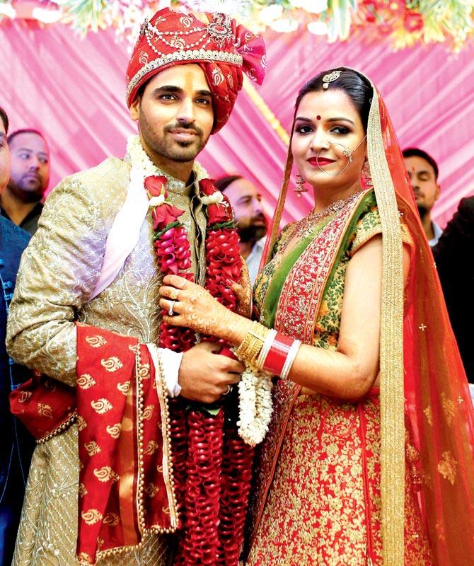 Bhuvneshwar Kumar and wife Nupur after their wedding in  Meerut yesterday