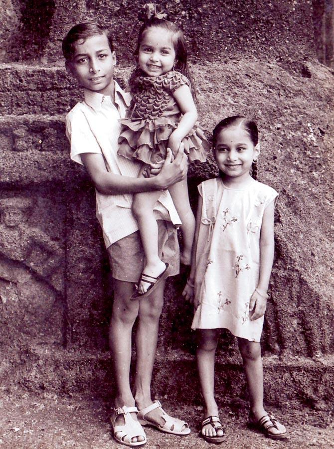 Vijay Wani with his sisters at the Kanheri Caves in 1972, a year after their father Vasant Mahadu Wani (Below: seen with his daughter) was appointed conservation officer at the site by the Archaeological Survey of India. Pics Courtesy/Vijay Wani