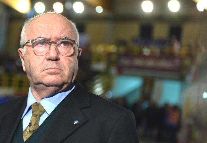 This file photo taken on January 10, 2016 shows Italian Football Federation (FIGC) president, Carlo Tavecchio looking on during the women