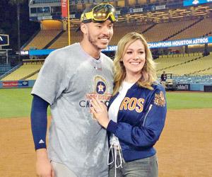 Baseball star Carlos Correa celebrates title win by proposing to girlfriend