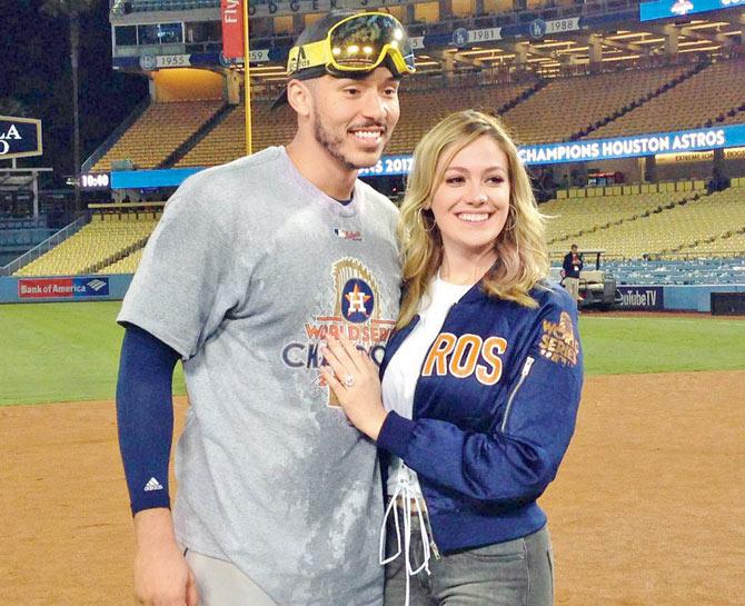 Carlos Correa proposes to girlfriend after World Series Championship win. Pics/Twitter
