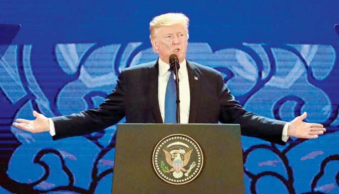 US President Donald Trump speaks on the final day of the APEC CEO Summit, in the central Vietnamese city of Danang. Pic/AFP