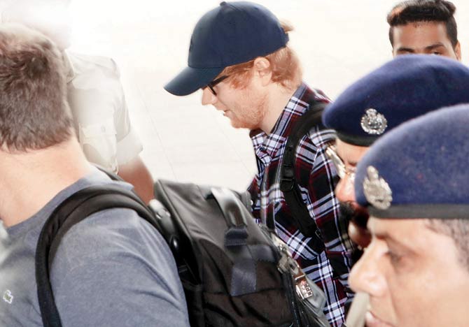 Ed Sheeran at the airport. Pic/Yogen Shah