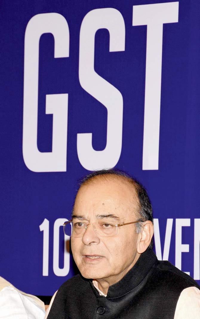 Union FM Arun Jaitley addressing a press conference after attending the 23rd GST Council meeting in Guwahati