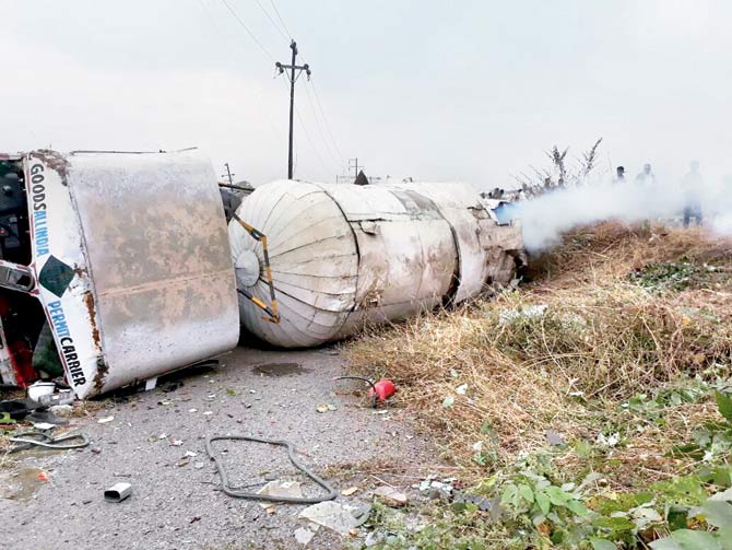 Following the accident, the tanker landed five feet below the flyover