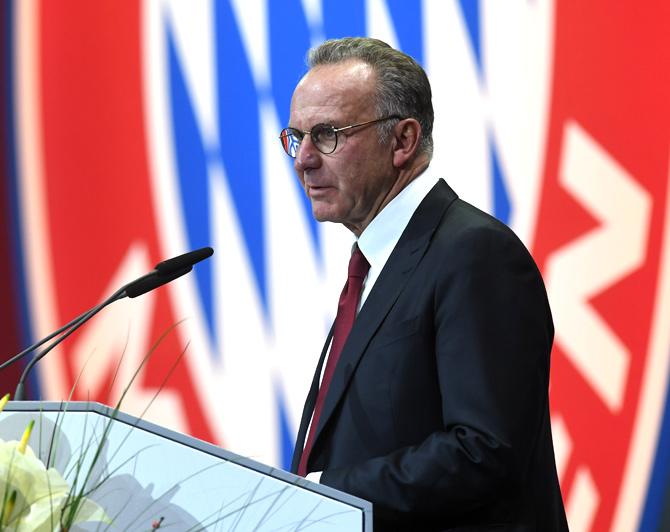 CEO of Bayern Munich Karl-Heinz Rummenigge addresses the annual general meeting of the German first division Bundesliga football club FC Bayern Munich in Munich, southern Germany, on November 24, 2017. Pic/AFP