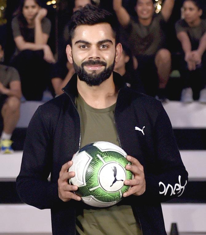 Indian cricket team captain Virat Kohli at the launch of his brand One8 with sports brand PUMA, in New Delhi on Thursday. Pic/PTI