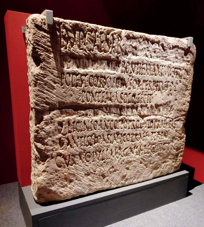 The limestone, dated AD 90, with Roman inscriptions