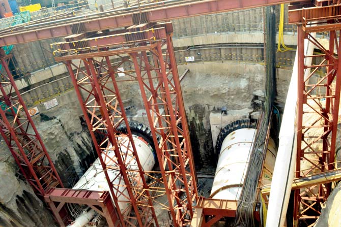 At Naya Nagar in Mahim, TBMs are being used to construct a 33.5-km-long twin tunnel. Pics/Datta Kumbhar
