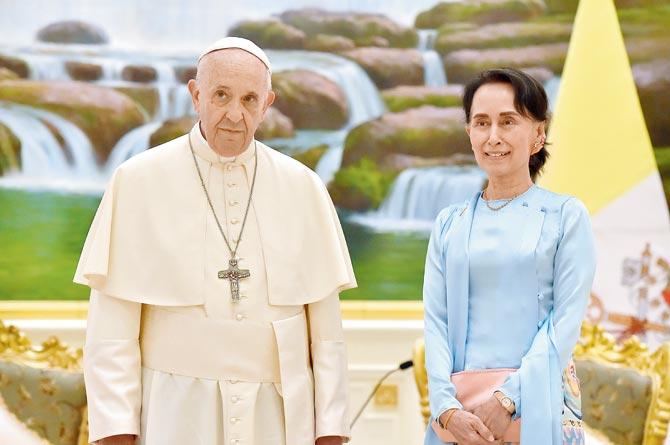 Pope Francis and Aung San Suu Kyi. pic/afp